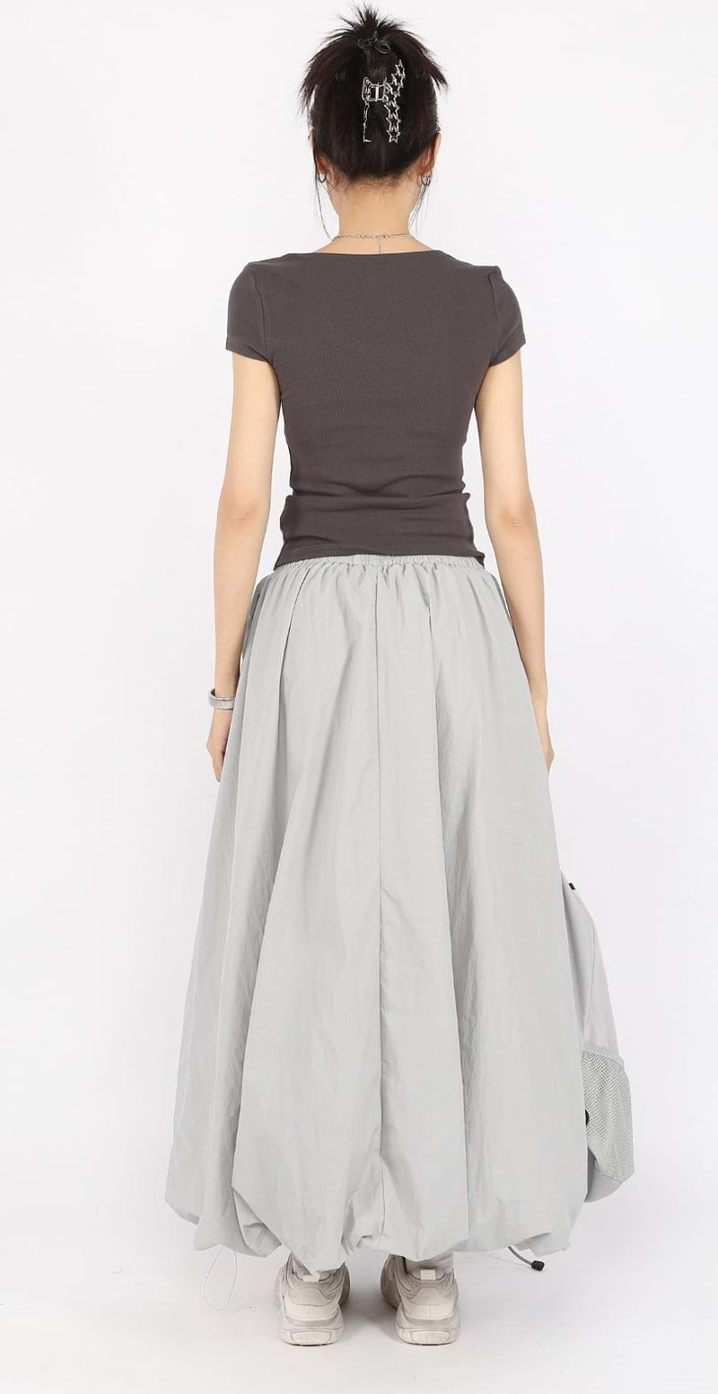 Balloon Hem Parachute Maxi Skirt