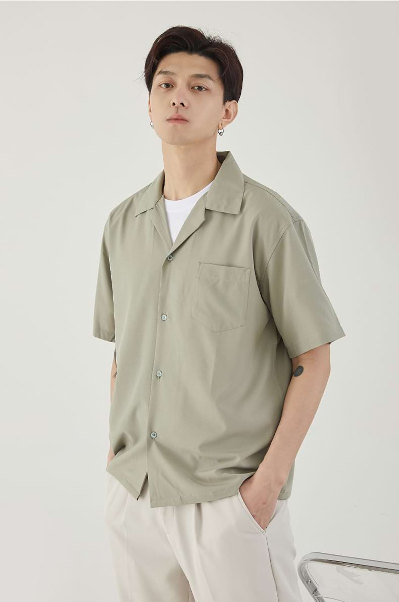 Cuban Collar Short Sleeve Button Shirt