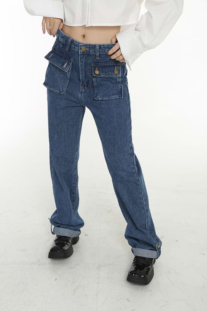 Slim Jeans with Flap Pockets - nightcity clothing