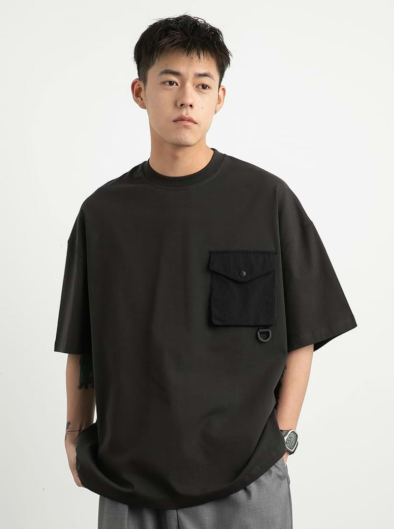 Drop Down Shoulder T-Shirt with Snap Pocket