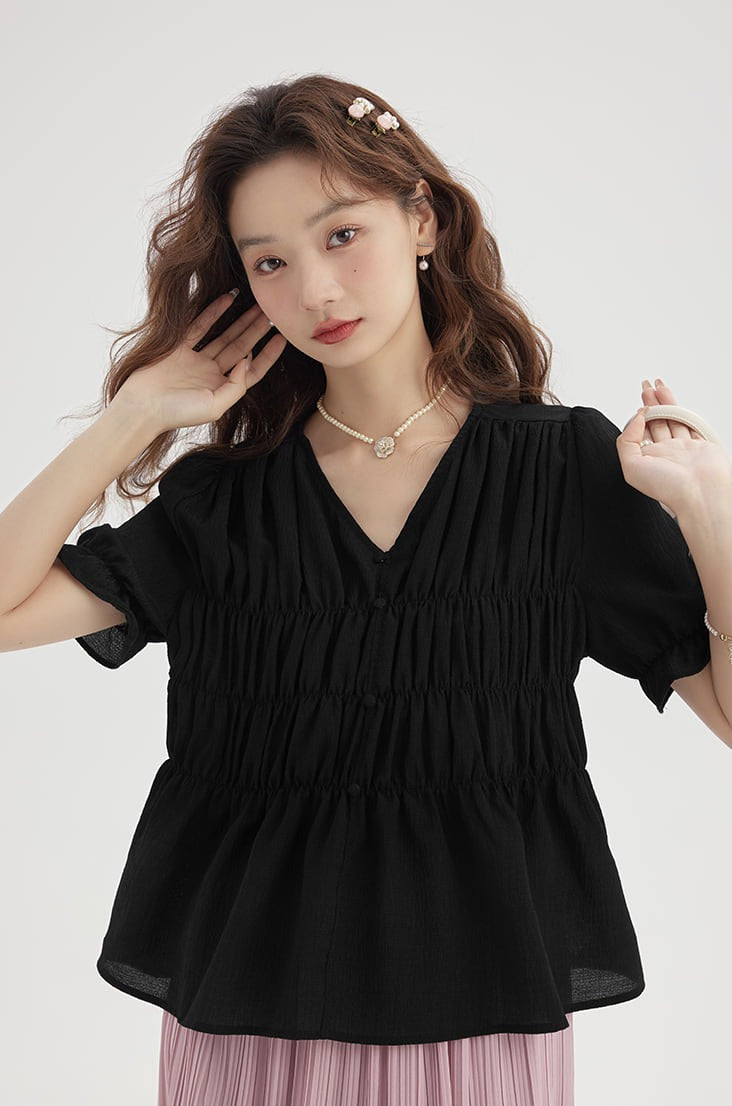 Ruched Ruffle Sleeve Top