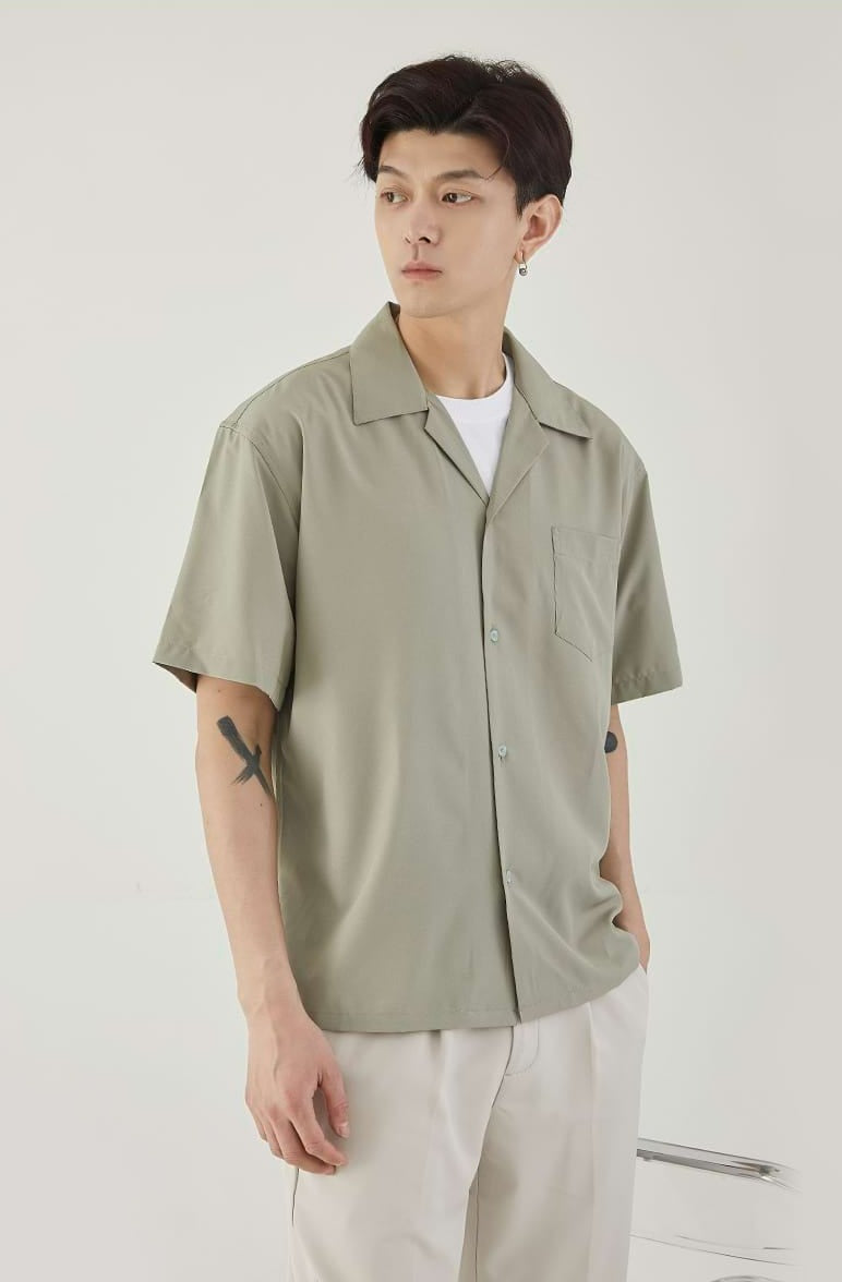 Cuban Collar Short Sleeve Button Shirt