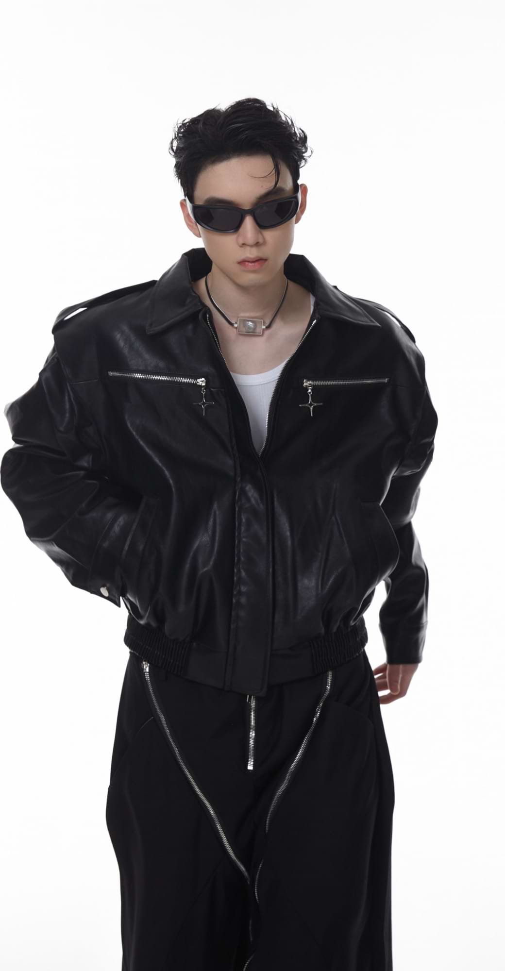 Mid-Crop Faux Leather Jacket