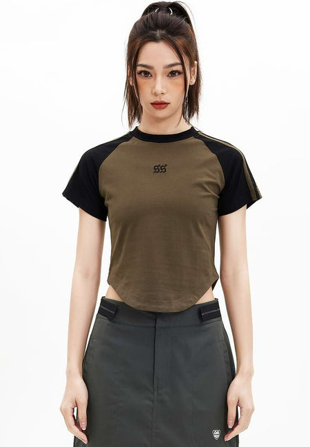 Stripe Raglan Sleeve Cropped Baby Tee
