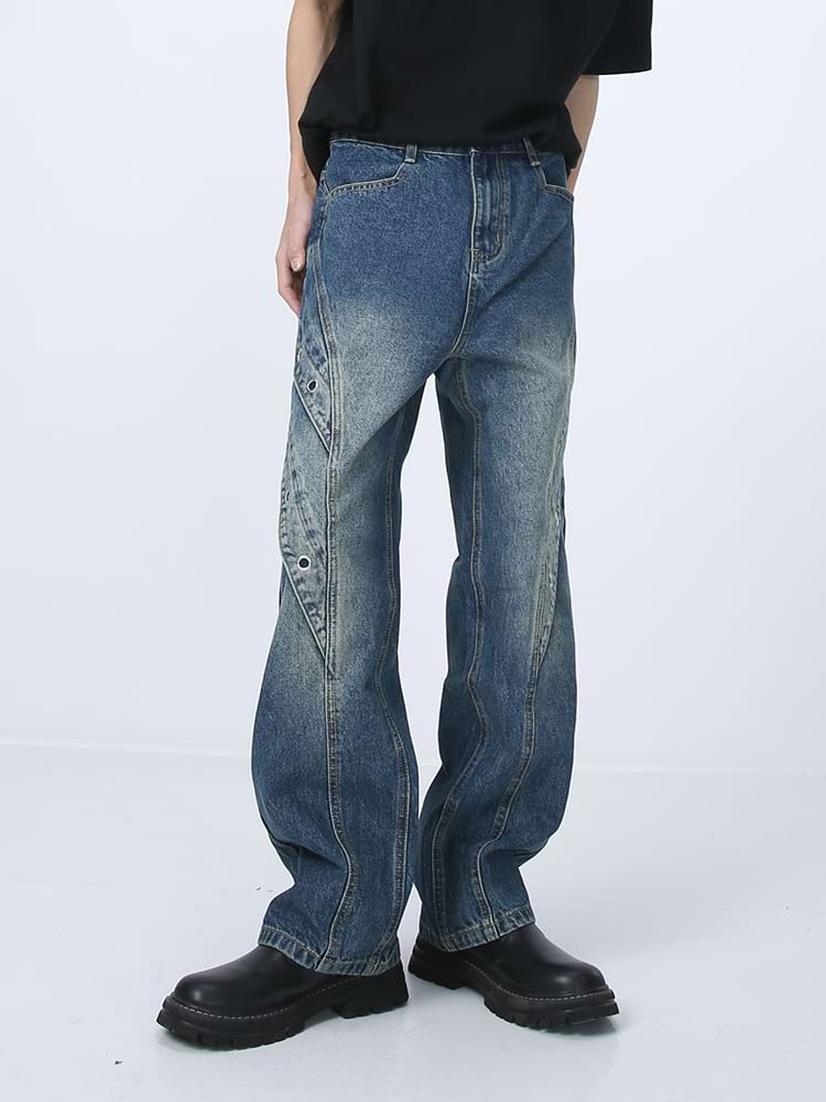 Ring Patchwork Straight Fit Jeans
