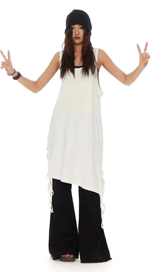 Ruched Side Oversized Sleeveless Midi Dress