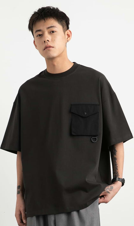 Drop Down Shoulder T-Shirt with Snap Pocket