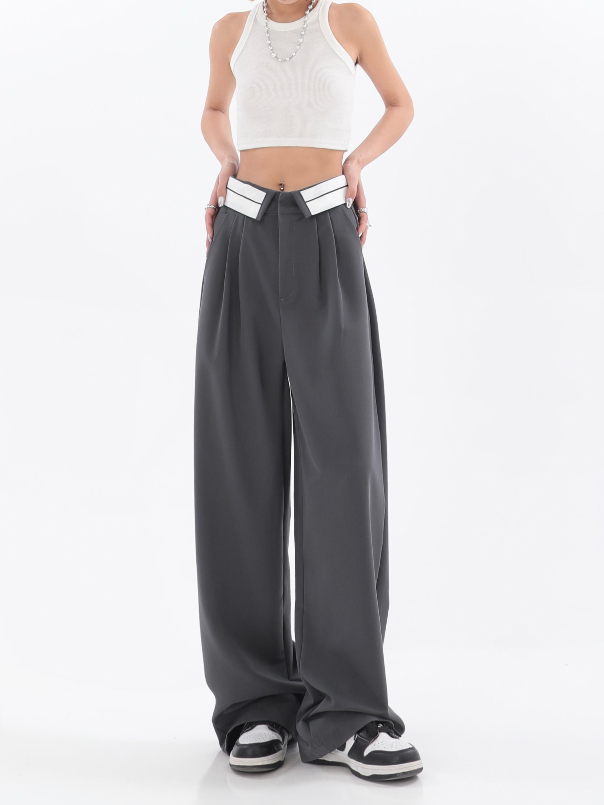 Fold-Over Waist Straight Pants - nightcity clothing