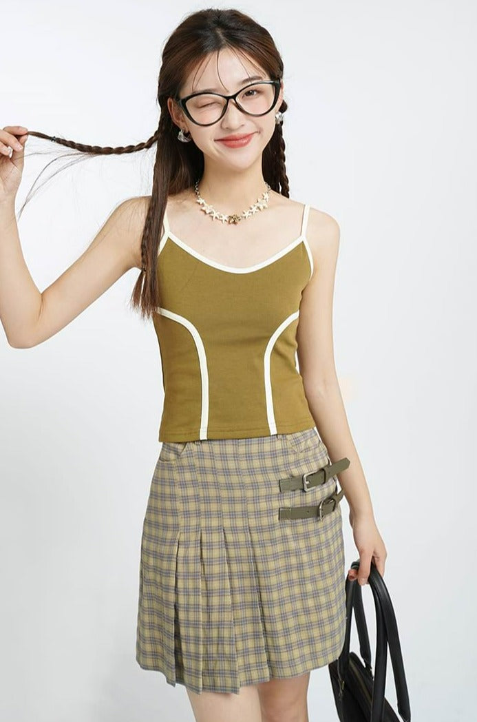 Asymmetric Pleats Plaid Mini Skirt