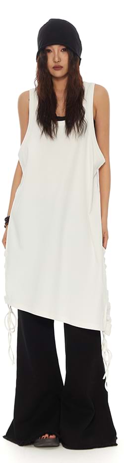 Ruched Side Oversized Sleeveless Midi Dress