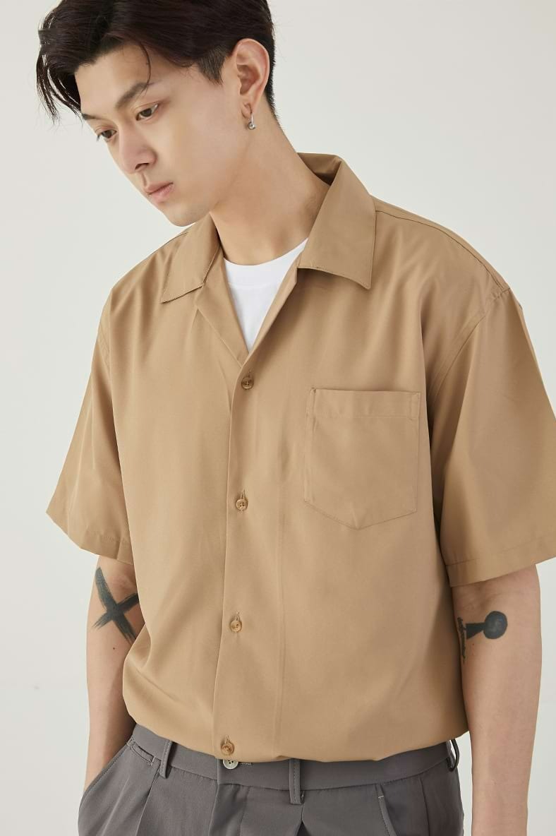 Cuban Collar Short Sleeve Button Shirt