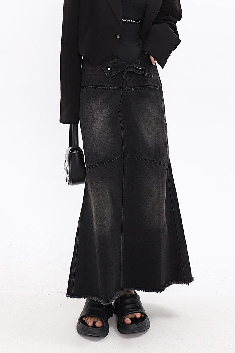 Faded Serpentina Denim Midi Skirt - nightcity clothing