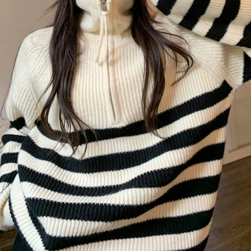 Color Block Stripe Zip Up Pullover - nightcity clothing