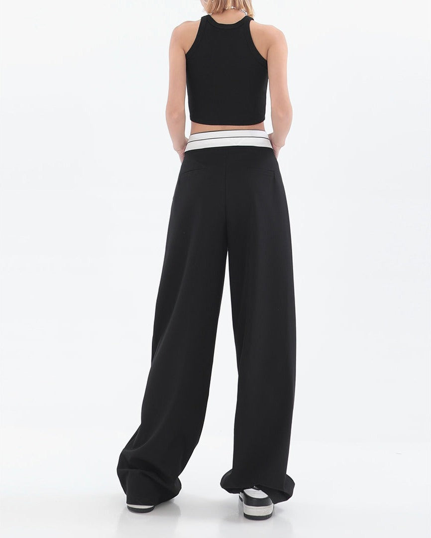 Fold-Over Waist Straight Pants - nightcity clothing