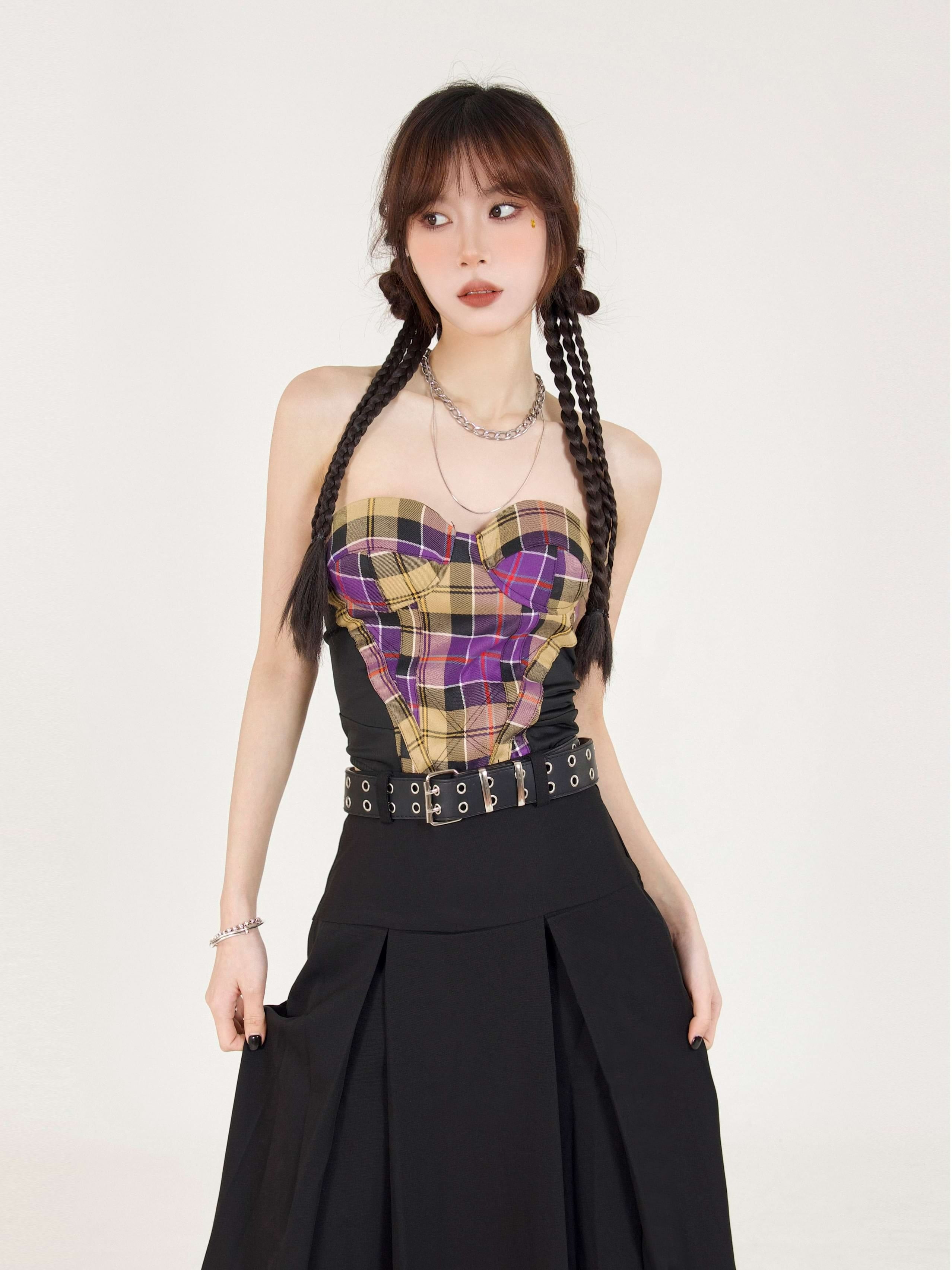 Heart Shape Plaid Tube Top