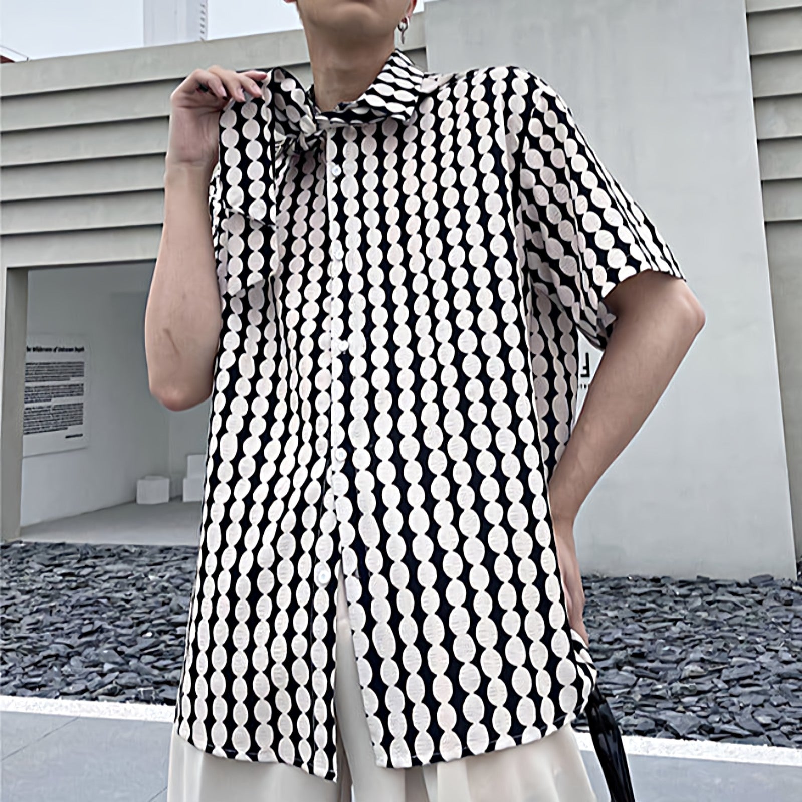 Dot Pattern Short Sleeve Shirt with Necktie - nightcity clothing