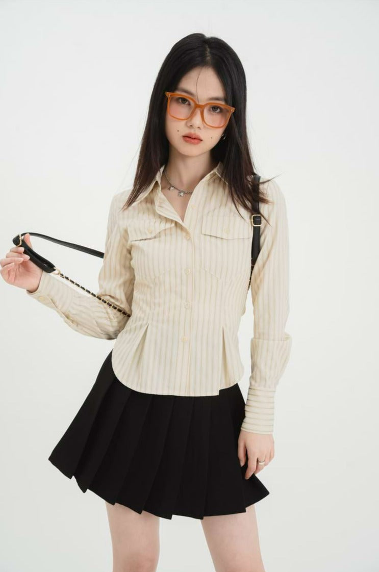 Stripe Pleated Button Shirt