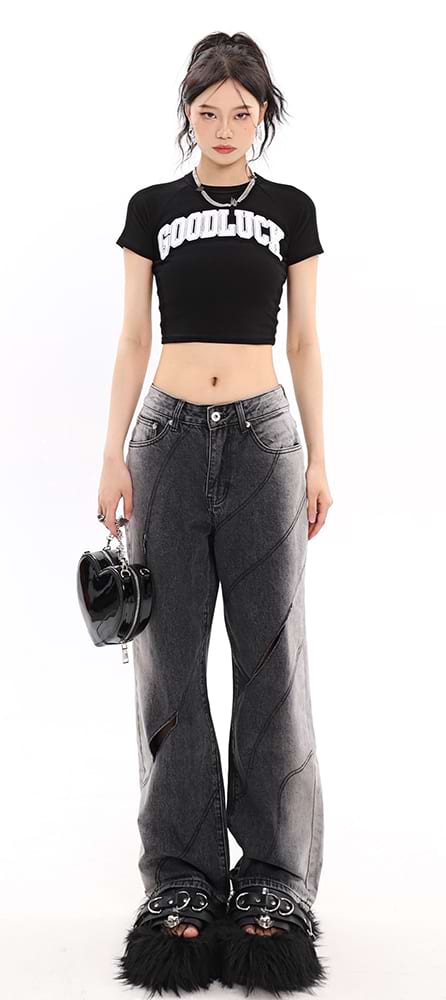 Faded Cutout Side-Stripe Jeans - nightcity clothing