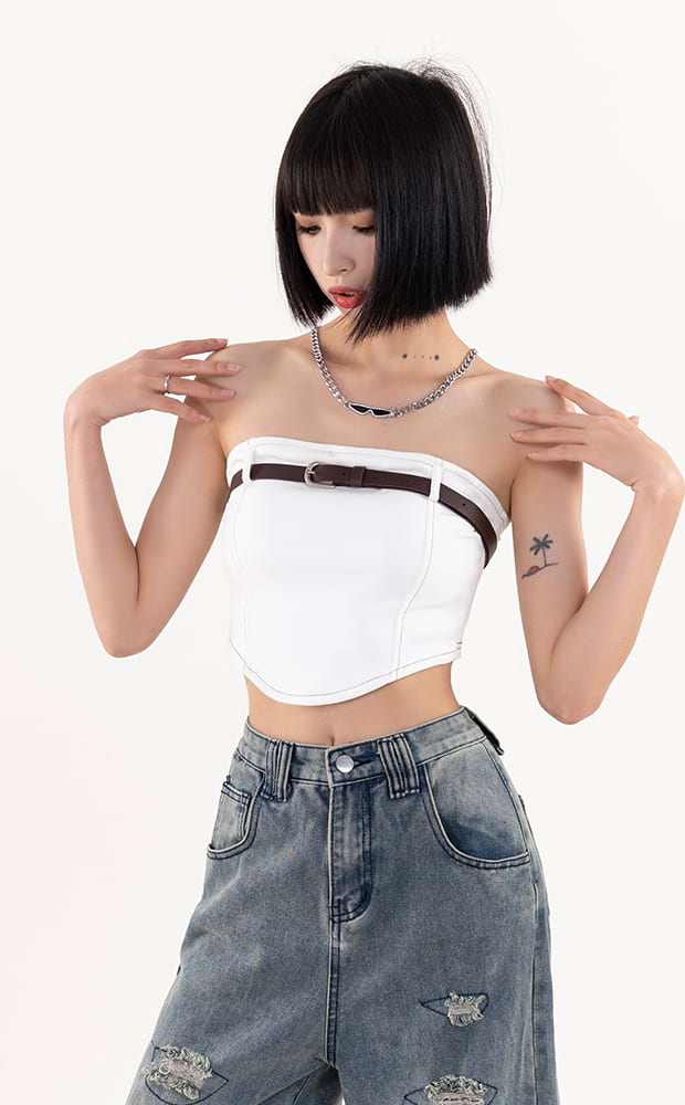 U Hem Belted Chest Strap Tube Top