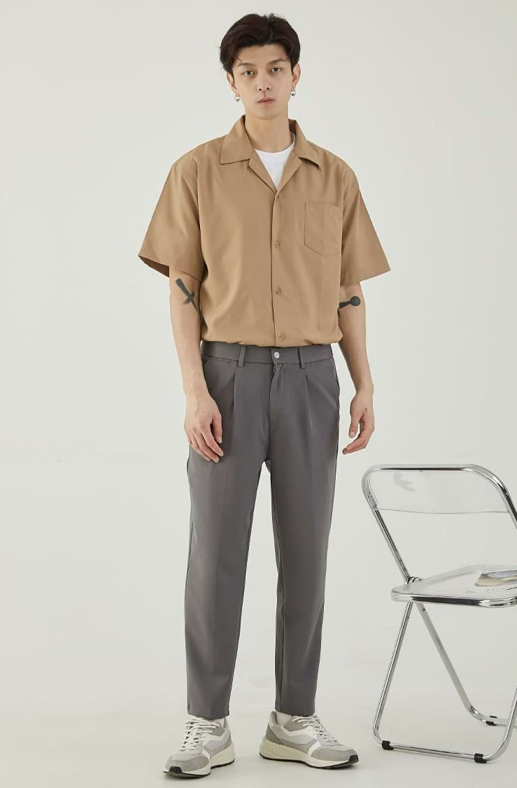 Cuban Collar Short Sleeve Button Shirt