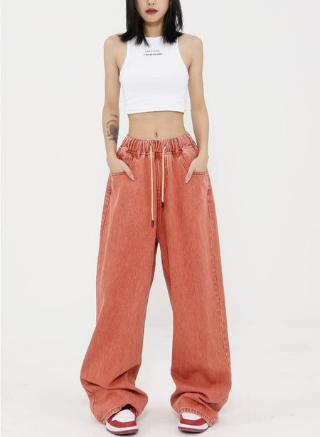 Elastic Waist Wide Leg Jeans