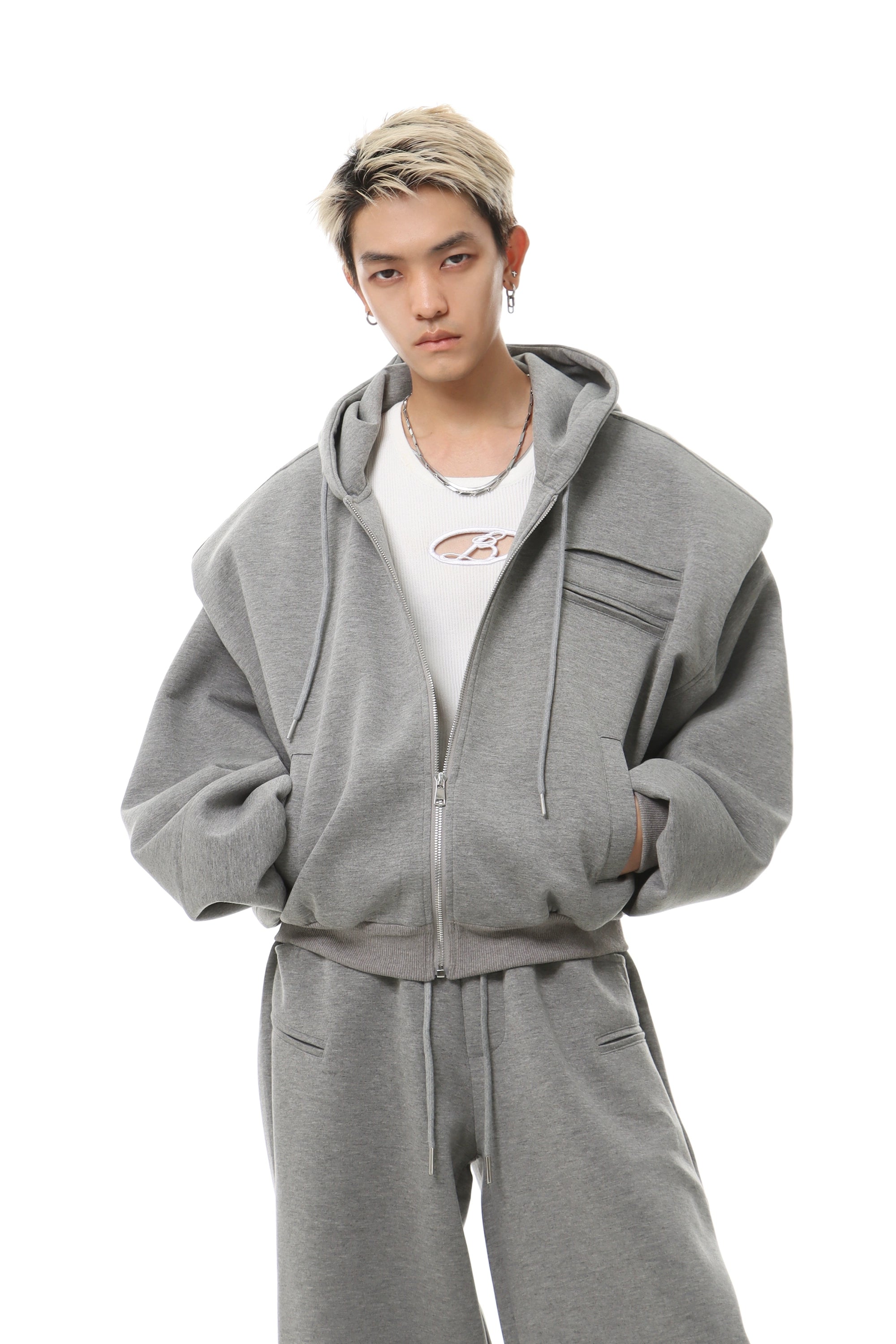 Oversized Cropped Zip Hoodie and Wide-Leg Sweatpant Tracksuit Set