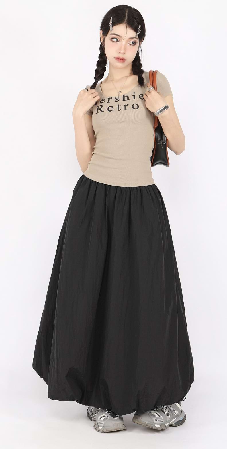 Balloon Hem Parachute Maxi Skirt