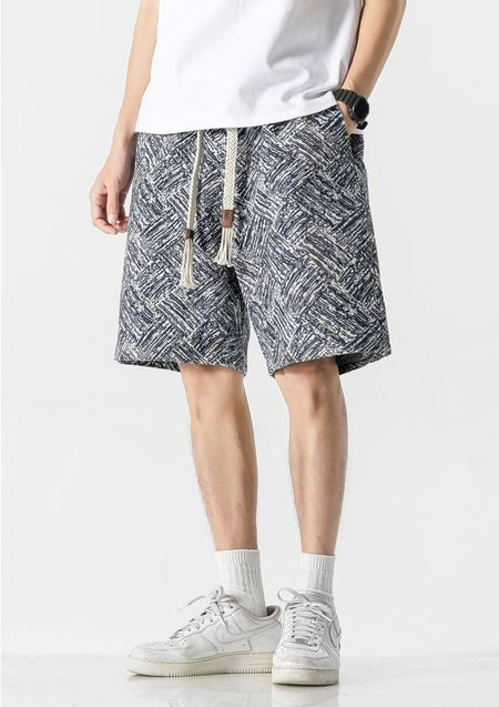 Embroidered Abstract Pattern Elastic Waist Shorts