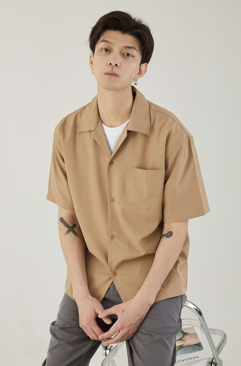 Cuban Collar Short Sleeve Button Shirt