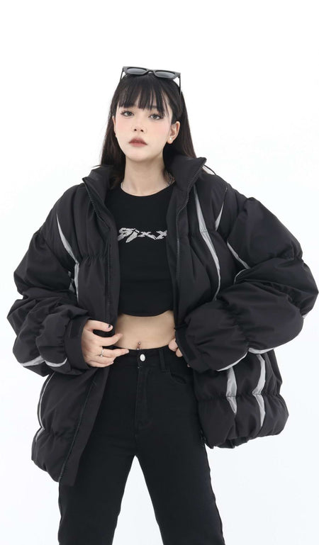 Stripe Oversized Puffer Jacket - nightcity clothing