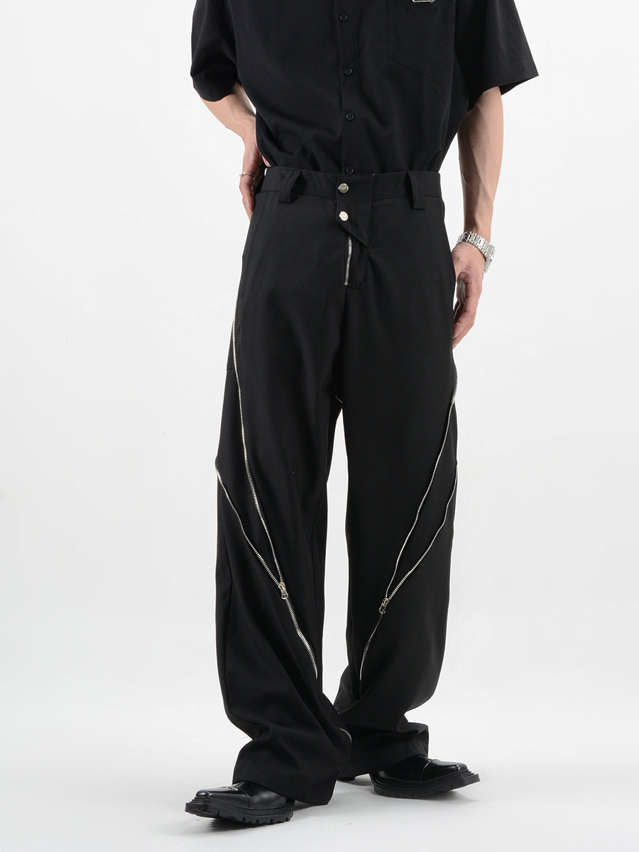 Straight Fit Diagonal Zip Up Pants – nightcity clothing