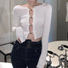 Ribbed Cutout Pin-Linked Knit Crop Top - nightcity clothing
