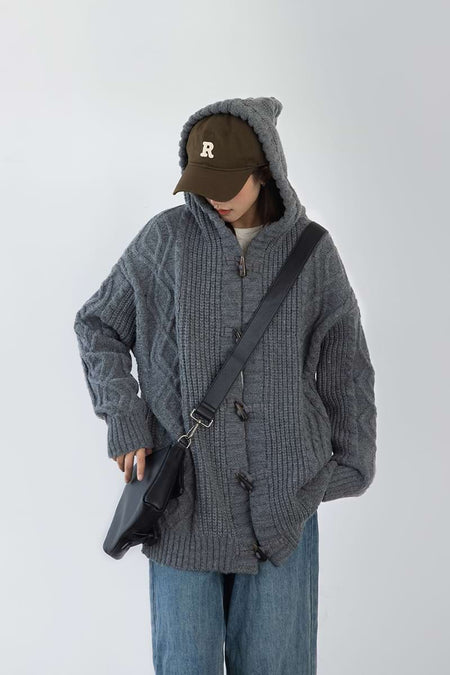 Textured Oversized Knit Hoodie