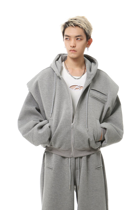 Oversized Cropped Zip Hoodie and Wide-Leg Sweatpant Tracksuit Set - nightcity clothing