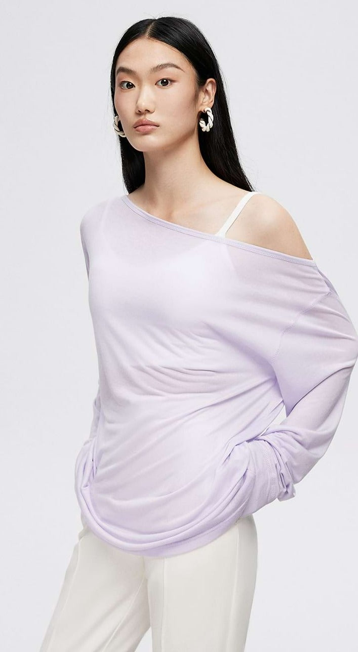 Wide Shoulder Translucent Long Sleeve Top