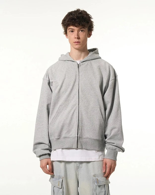 Oversized Boxy Mid-Crop Zip-Up Hoodie