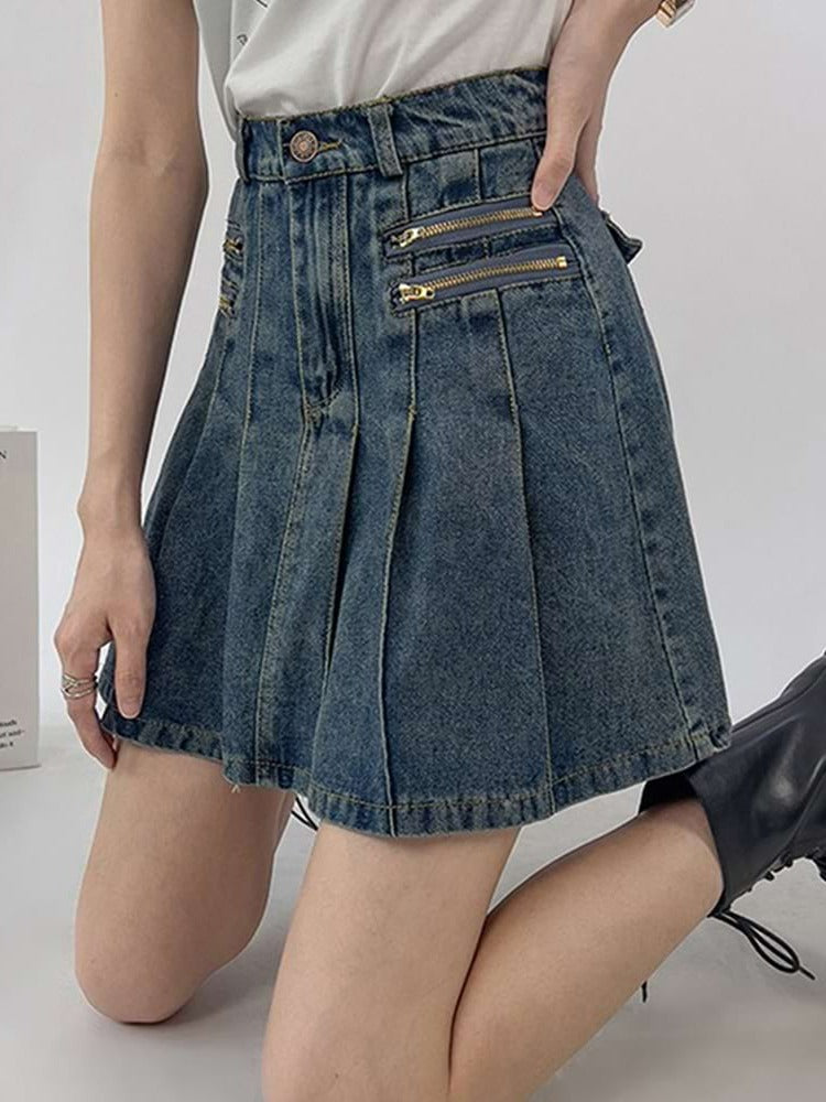Zip Pocket Denim Mini Skirt