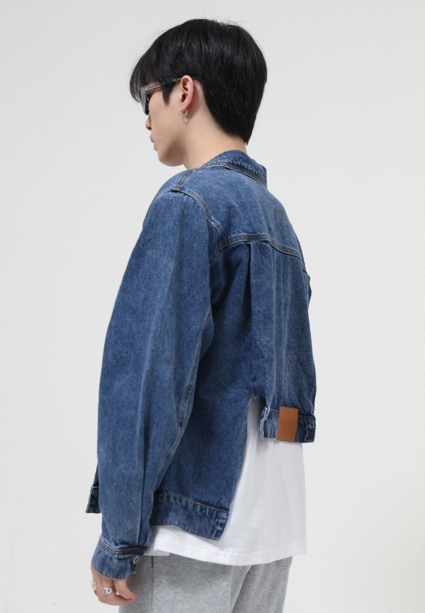 Asymmetric Denim Jacket with Shoulder Pads - nightcity clothing