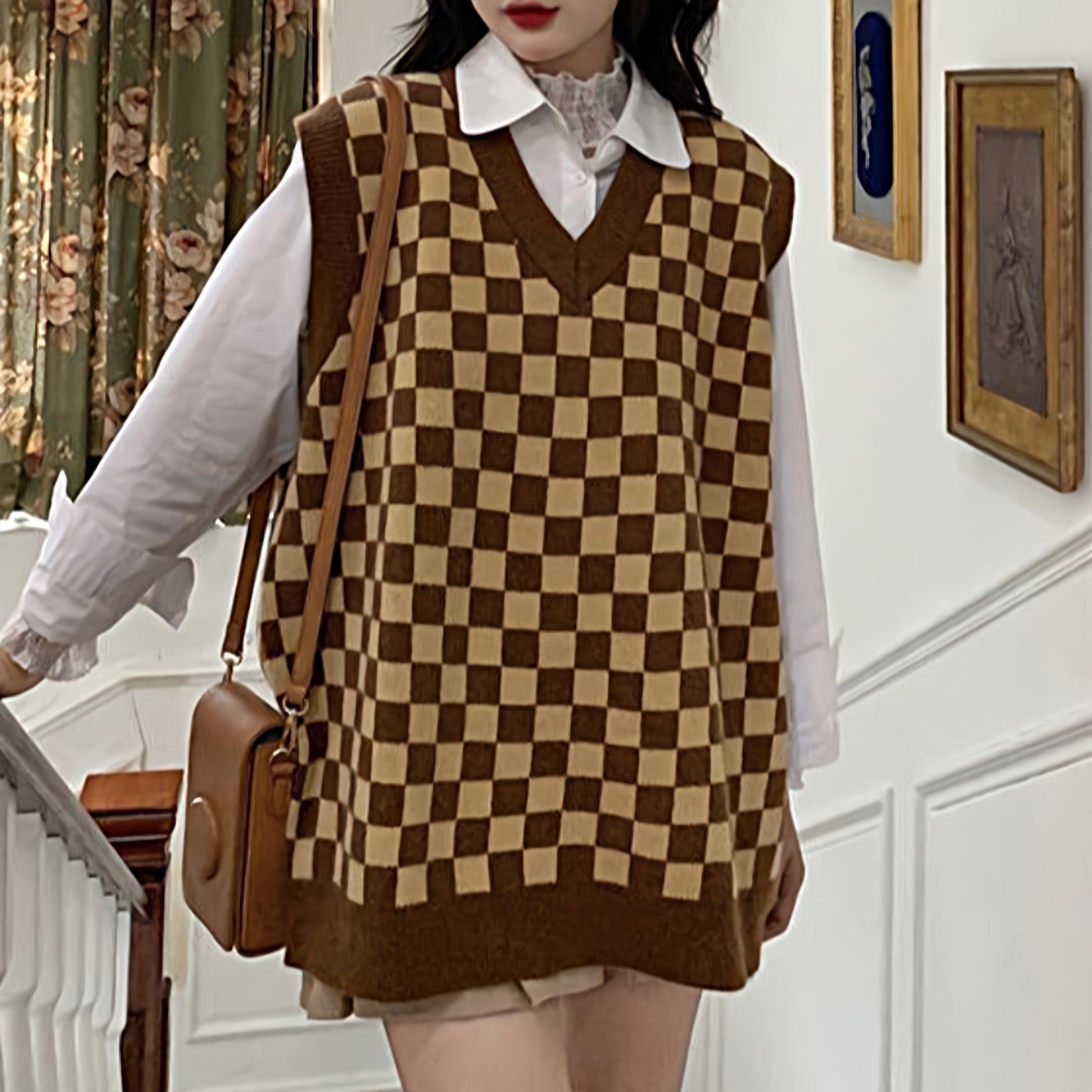 Checkerboard Sleeveless Sweater Vest - nightcity clothing