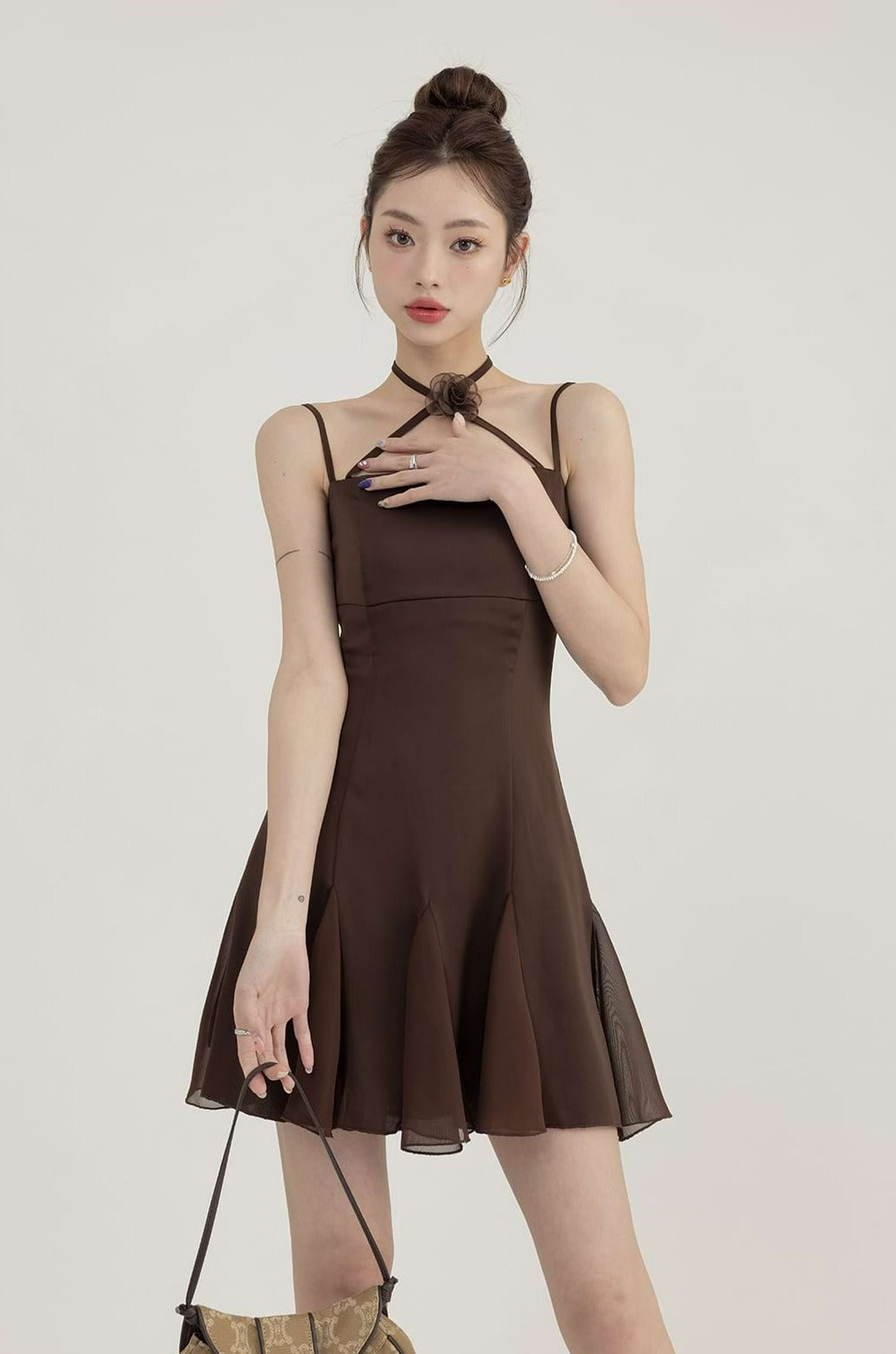 Halter Strap Pleated Mini Dress