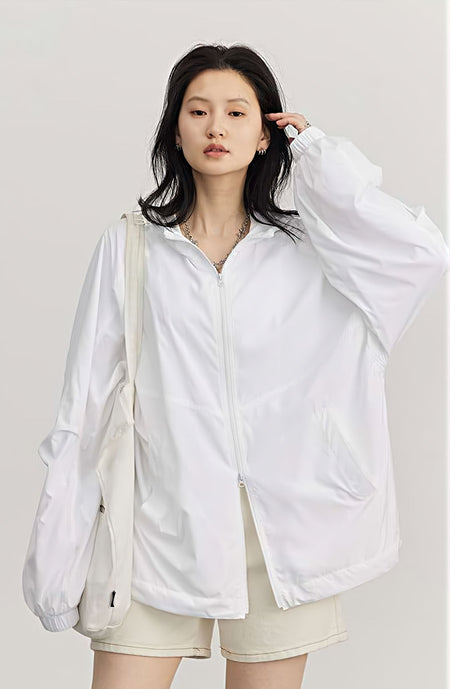 Oversized Cuff Sleeve Hooded Windbreaker - nightcity clothing
