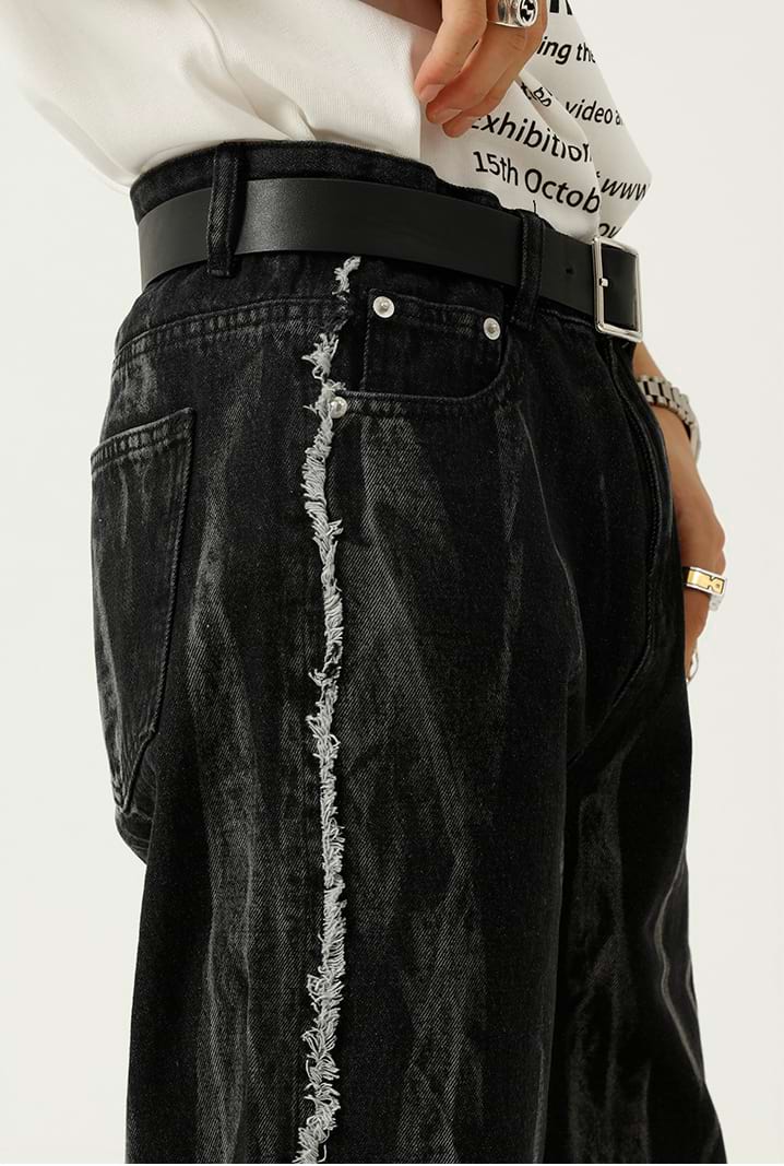 Faded Stripe Side-Distressed Jeans - nightcity clothing