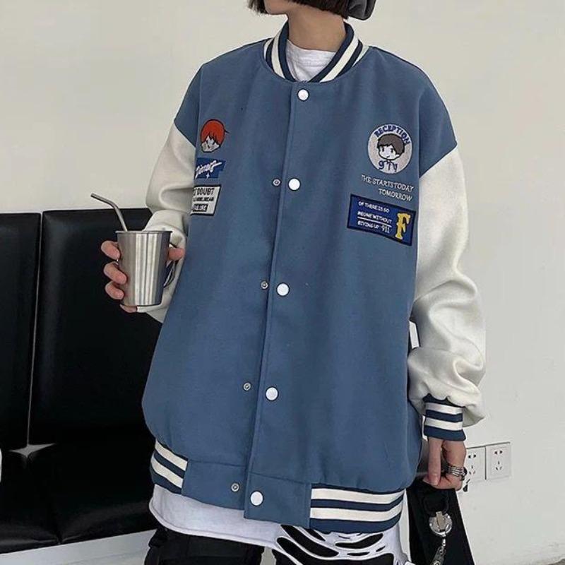 Oversized Vintage Graphic Baseball Jacket - nightcity clothing