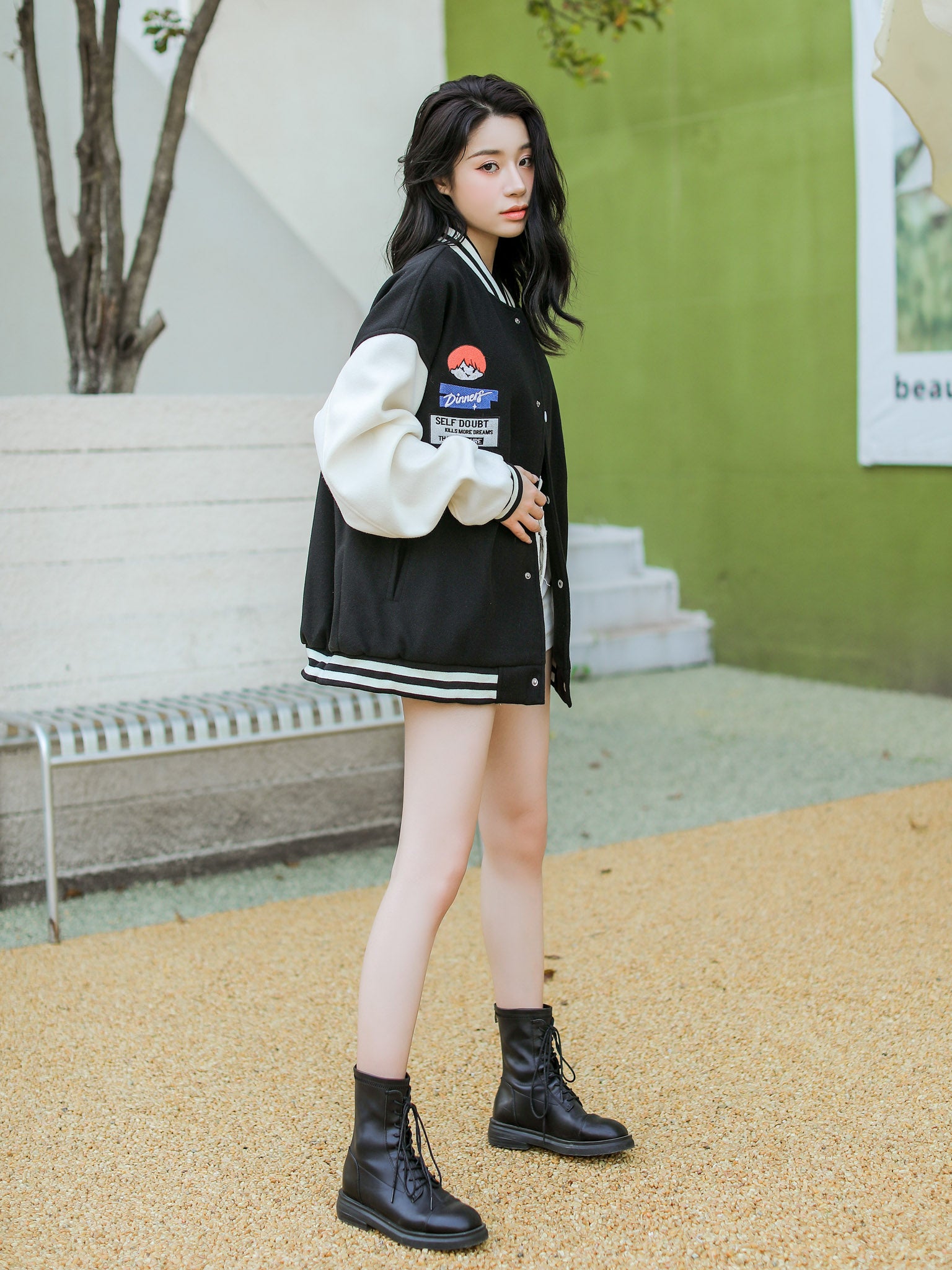 Cropped Baseball Jacket Black and White / One Size (XS-M) - Y2K - Nightcity Clothing