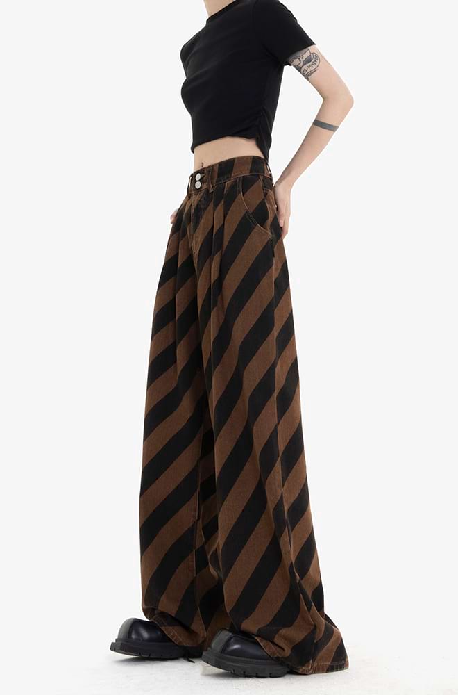 Diagonal Stripe Wide Leg Pants