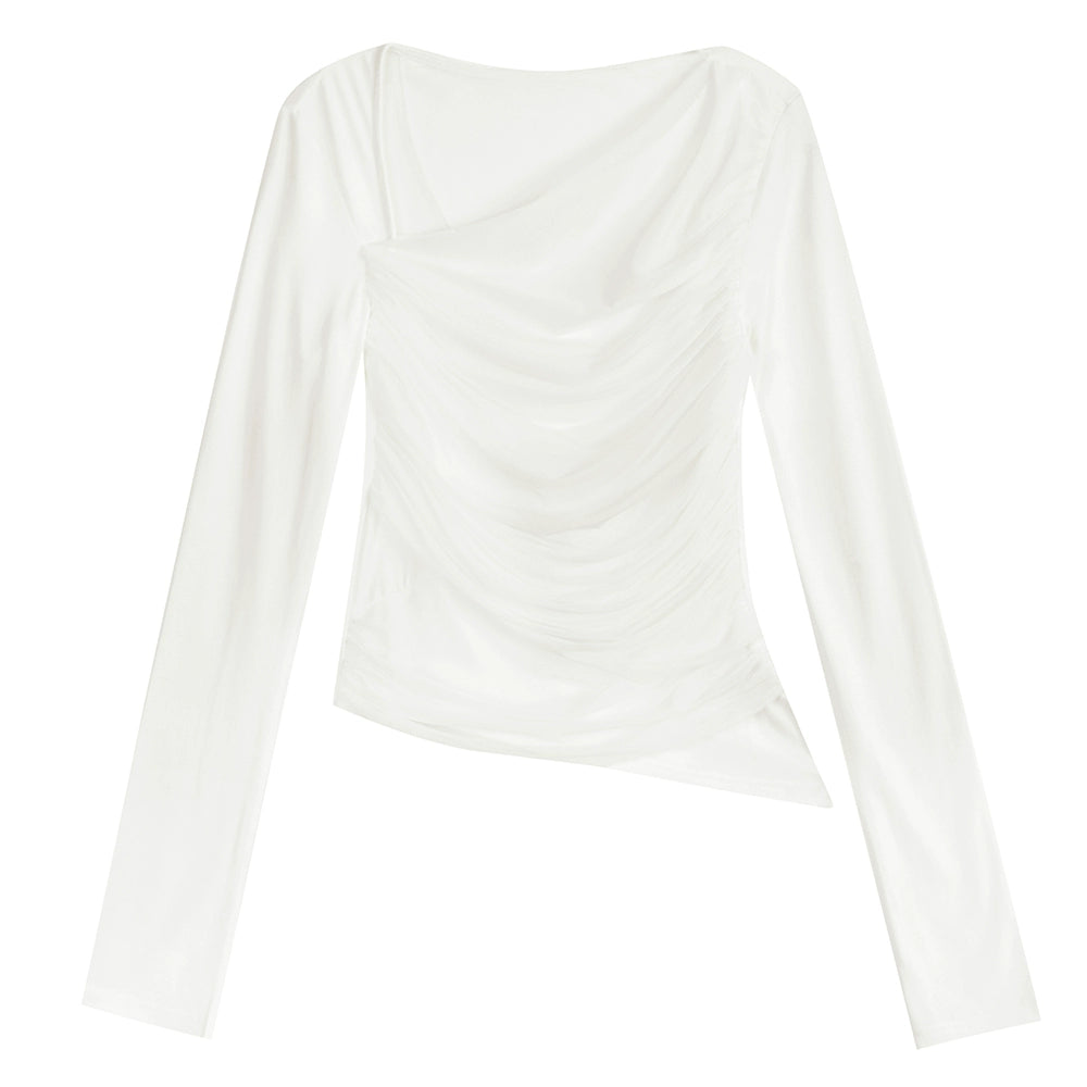 Asymmetric Ruched Long Sleeve Skinny Top