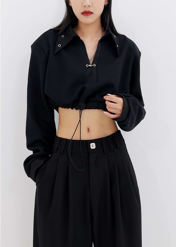 Collared Waist Tie Crop Top - nightcity clothing