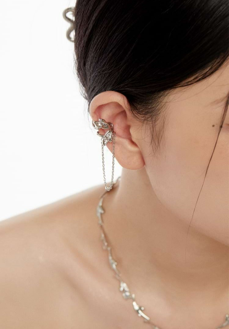 Flower Ear Cuff with Link Chain