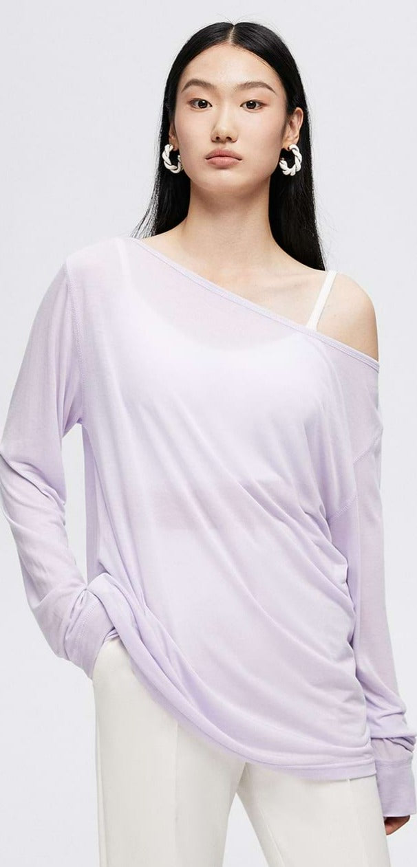 Wide Shoulder Translucent Long Sleeve Top