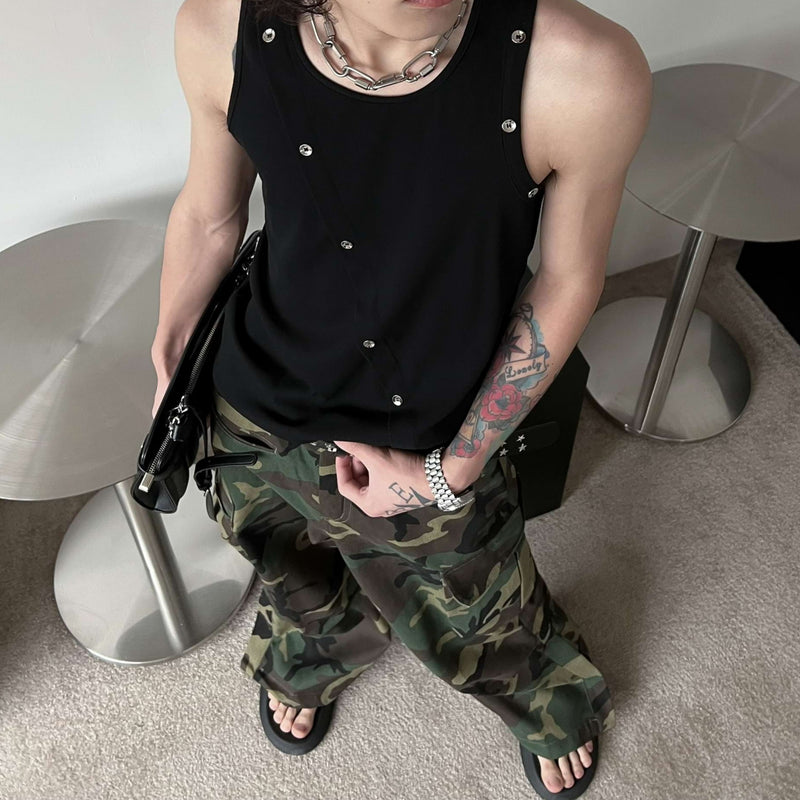 Asymmetric Button Slim Tank Top